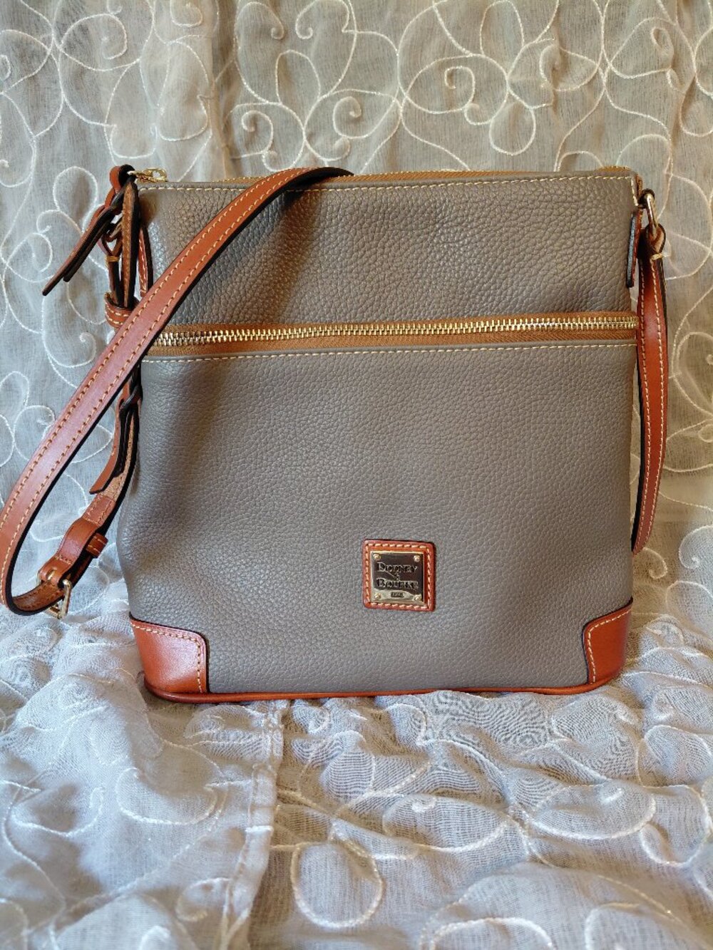 Dooney & Bourke Elephant Gray Pebble Leather adjustable Crossbody Bag